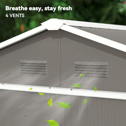 6.5x3.5ft Metal Garden Storage Shed for Outdoor Tool Storage with Double Sliding Doors and Vents, Grey