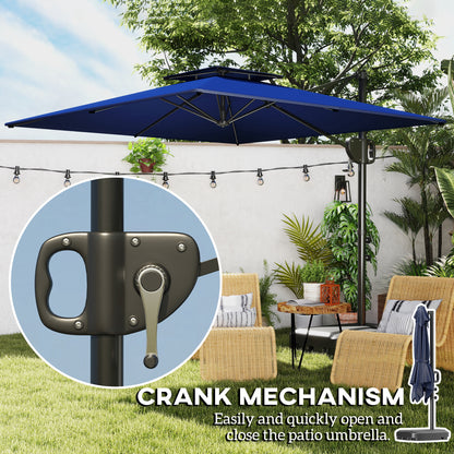 Square Cantilever Patio Umbrella, Double Top Patio Hanging Offset Umbrella with Crank & Tilt, 8' x 9', Dark Blue