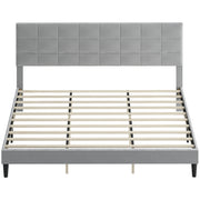 King Size Bed Frame with Upholstered Headboard, Modern Platform Bed Frame with Wood Slats, 1100 lbs Capacity, Grey