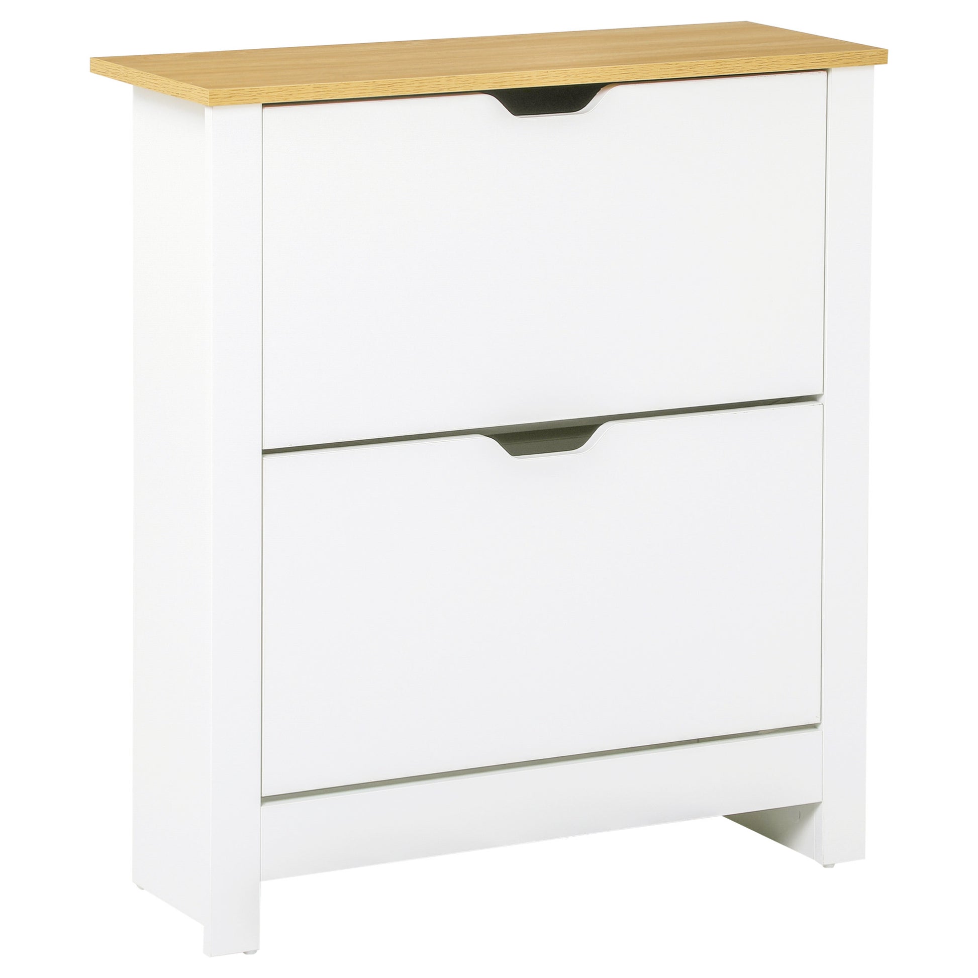 Shoe Storage Cabinet with 2 Flip Drawers and Adjustable Shelves for 6-12 Pairs of Shoes, White