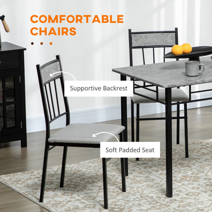 5 Pieces Diner Tables Dining Room Sets for 4 People with Marble Effect Tabletop Padded Chairs and Metal Frame Grey