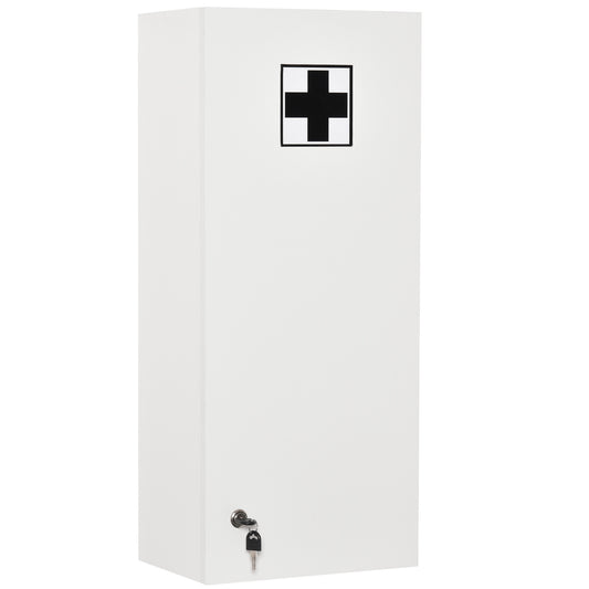 Wall Mount Medicine Cabinet, 5-tier Lockable Bathroom Cabinet with 2 Keys and Adjustable Shelves, White