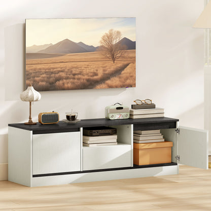 TV Stand for 43-55 Inch TV, Entertainment Center w/ Cabinets, Shelf, Drawer and Cable Management for Living Room, White