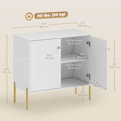 Sideboard, Modern Buffet Cabinet, Coffee Bar Cabinet with Fluted Doors and Adjustable Shelf, White