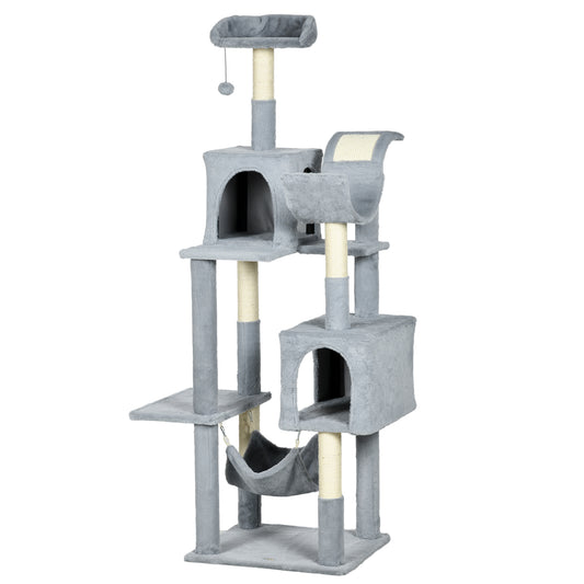 Tall Cat Tree for Indoor Cats, 70" Multi-Level Cat Tower with Hammock, Cat Bed, Cat Condo with Sisal Scratching Posts, Bluish Grey