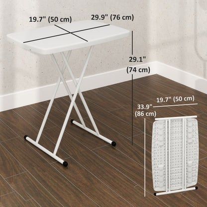 Portable Patio Side Table, Height Adjustable Outdoor Side Table, Folding Balcony Table with HDPE Top and Metal Frame for Balcony Poolside Deck, White