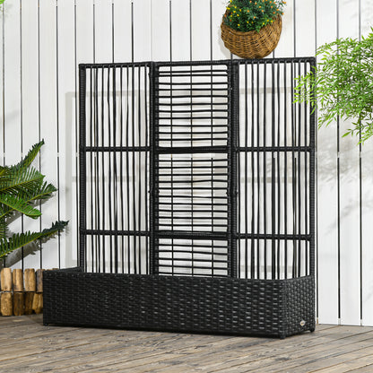 Raised Garden Bed with Lattice Trellis, Rattan Outdoor Planter with Storage for Garden, Patio, Balcony, Black