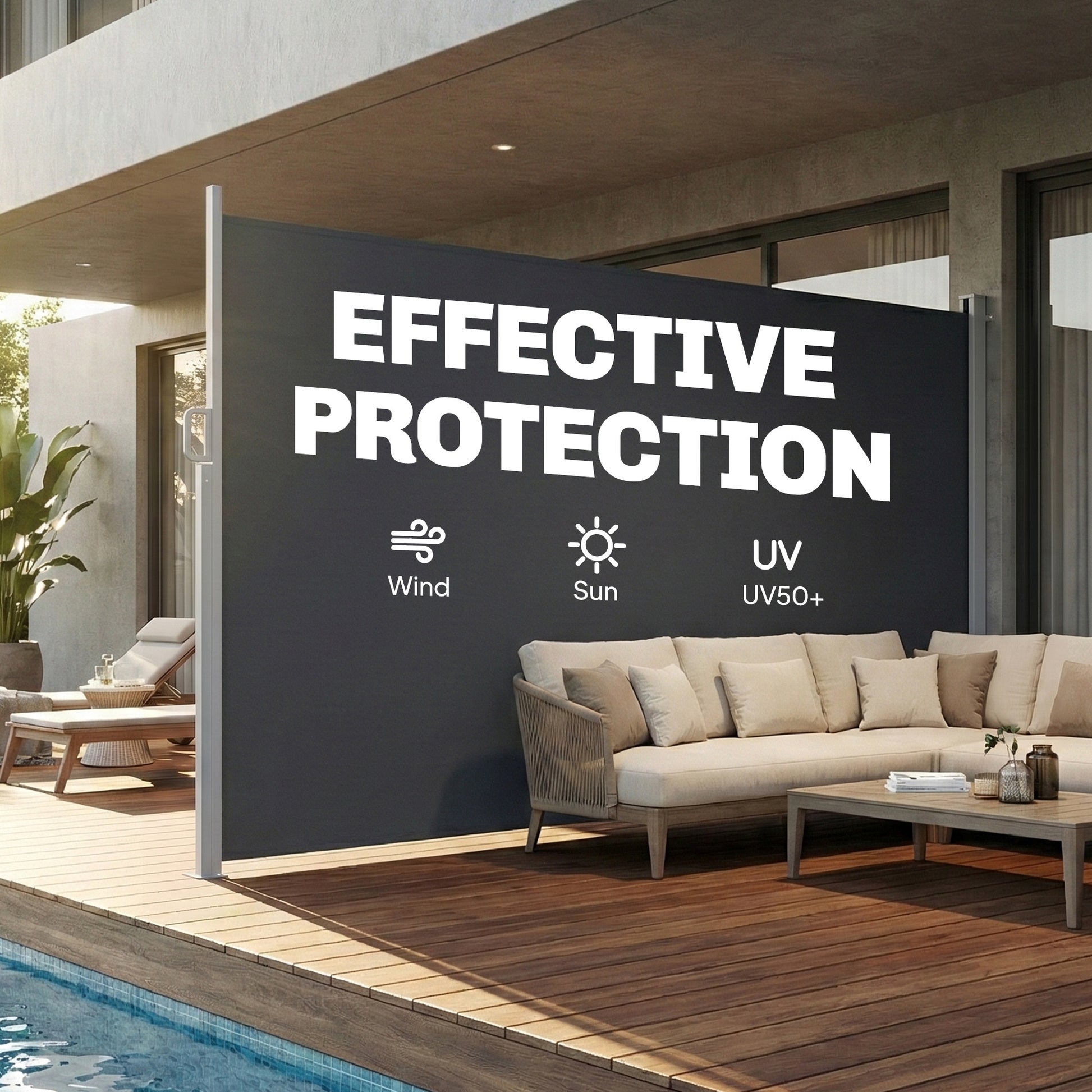 Retractable Side Awning, 165" x 73" Outdoor Privacy Screen, Water-Resistant, UV 50+, Dark Grey