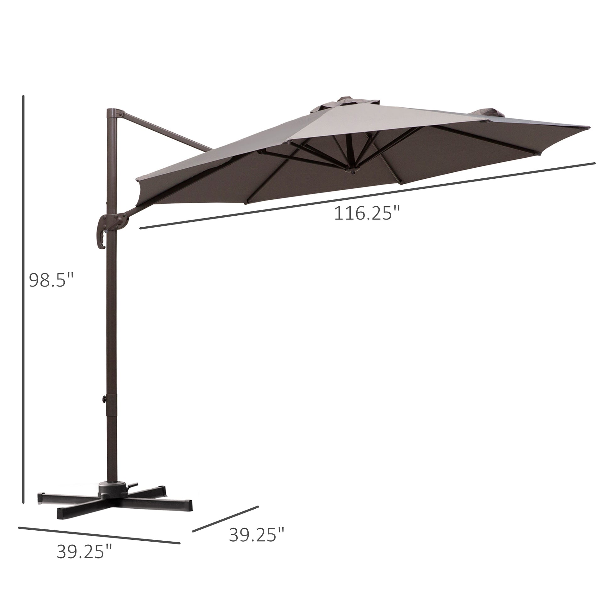 10ft Cantilever Patio Umbrella with 360° Rotation, Crank & Cross Base for Garden Deck Pool Backyard, Grey