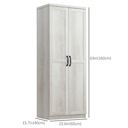 63" Kitchen Storage Cabinet with 5-tier Adjustable Shelves Pantry Cabinet with Doors for Kitchen, Laundry Room, Distressed White