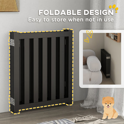 Foldable Dog Gate with Door, 4 Panels Fressstanding Pet Gate, Black