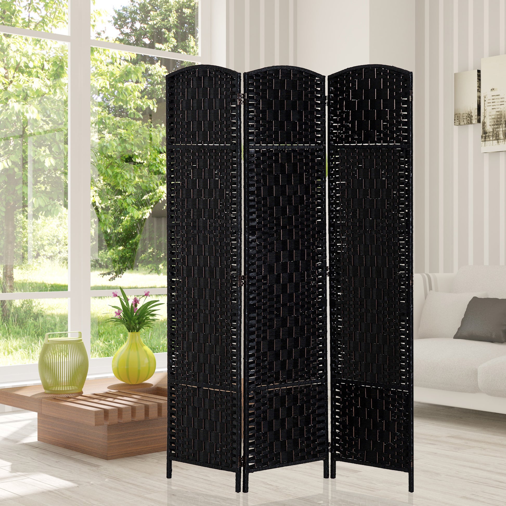 6ft Folding Room Divider, 3 Panel Wall Partition with Wooden Frame for Bedroom, Home Office, Black