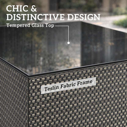 21.7" Square Patio Table, Small Outdoor Patio Coffee Side End Table with Tempered Glass Top, Black