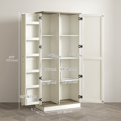 70" Tall Kitchen Pantry Cabinet with Door Shelves and Adjustable Shelves, Cream White