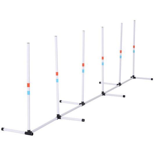 Adjustable Dog Agility Training Obstacle Set with Weaves Poles and Storage Bag for Pet Dogs Outdoor Games Exercise White
