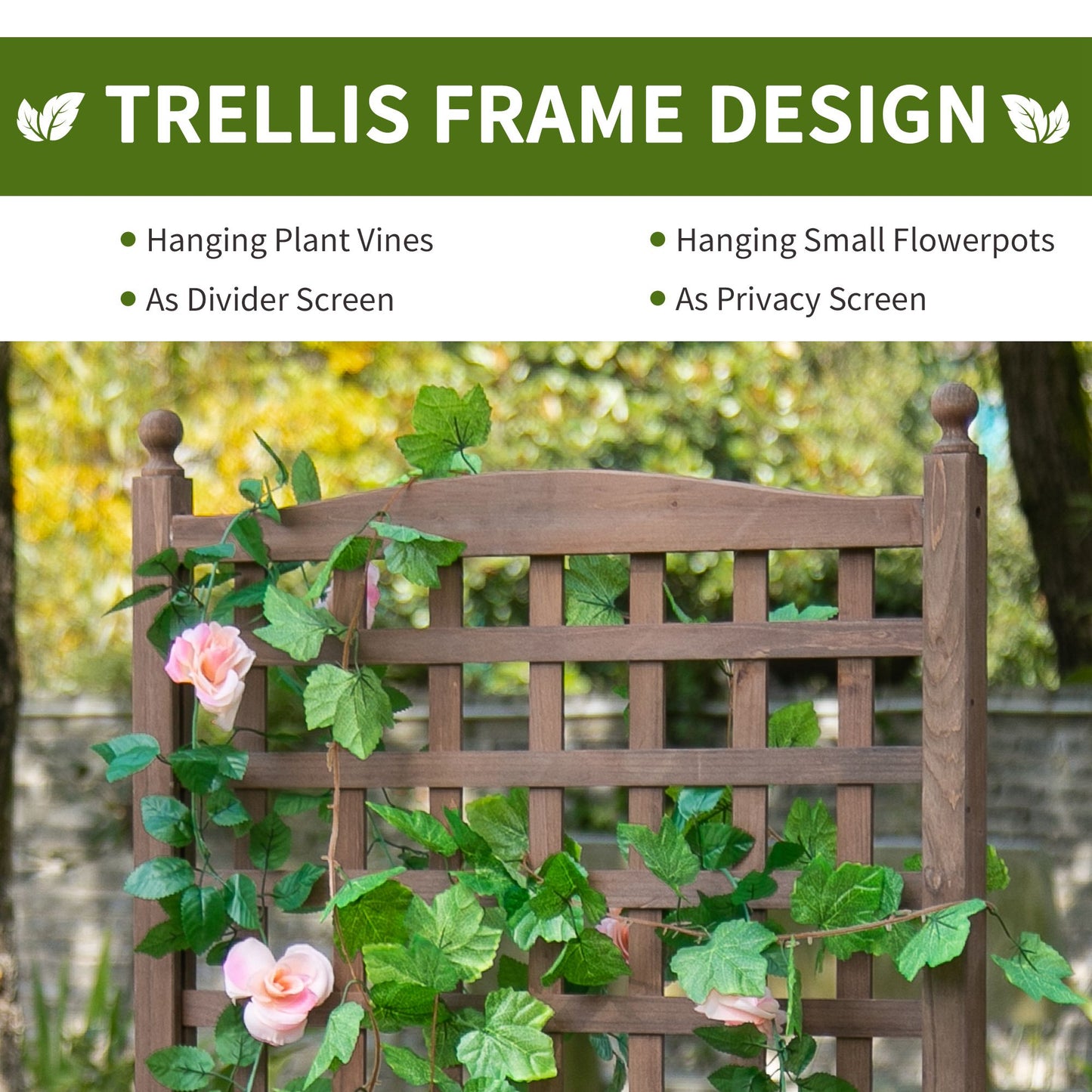 Raised Garden Bed with Trellis, Wood Planter Box for Garden, Free Standing Flower Bed, 25.2" x 11" x 47.2" Brown