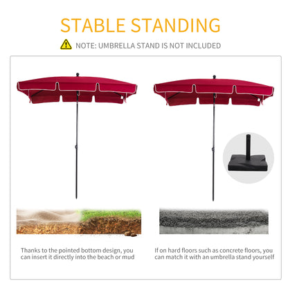 6.5x4ft Rectangle Patio Umbrella Aluminum Tilt Adjustable Garden Parasol Sun Shade Outdoor Canopy Red
