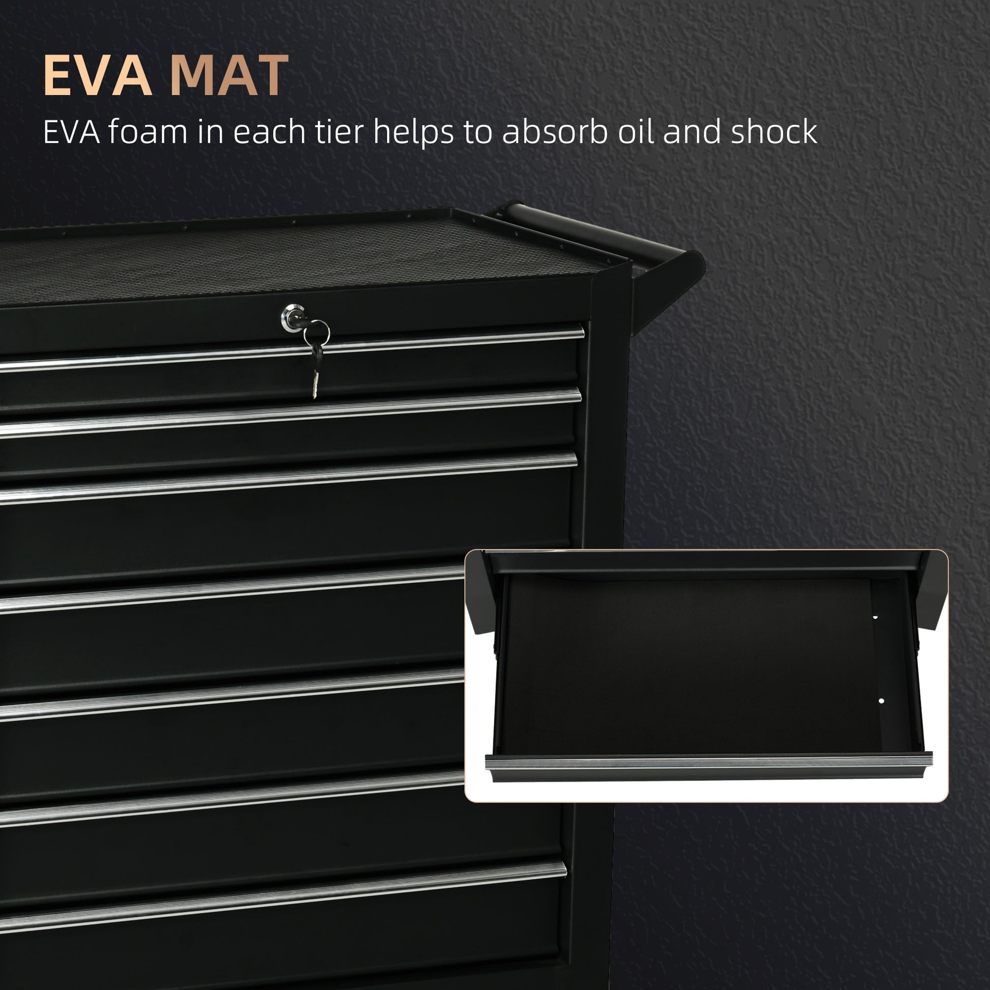 Mobile Lockable Toolbox, 7 Drawer Tool Chest, Storage Organizer with Handle for Workshop, Mechanics, Garage, Black