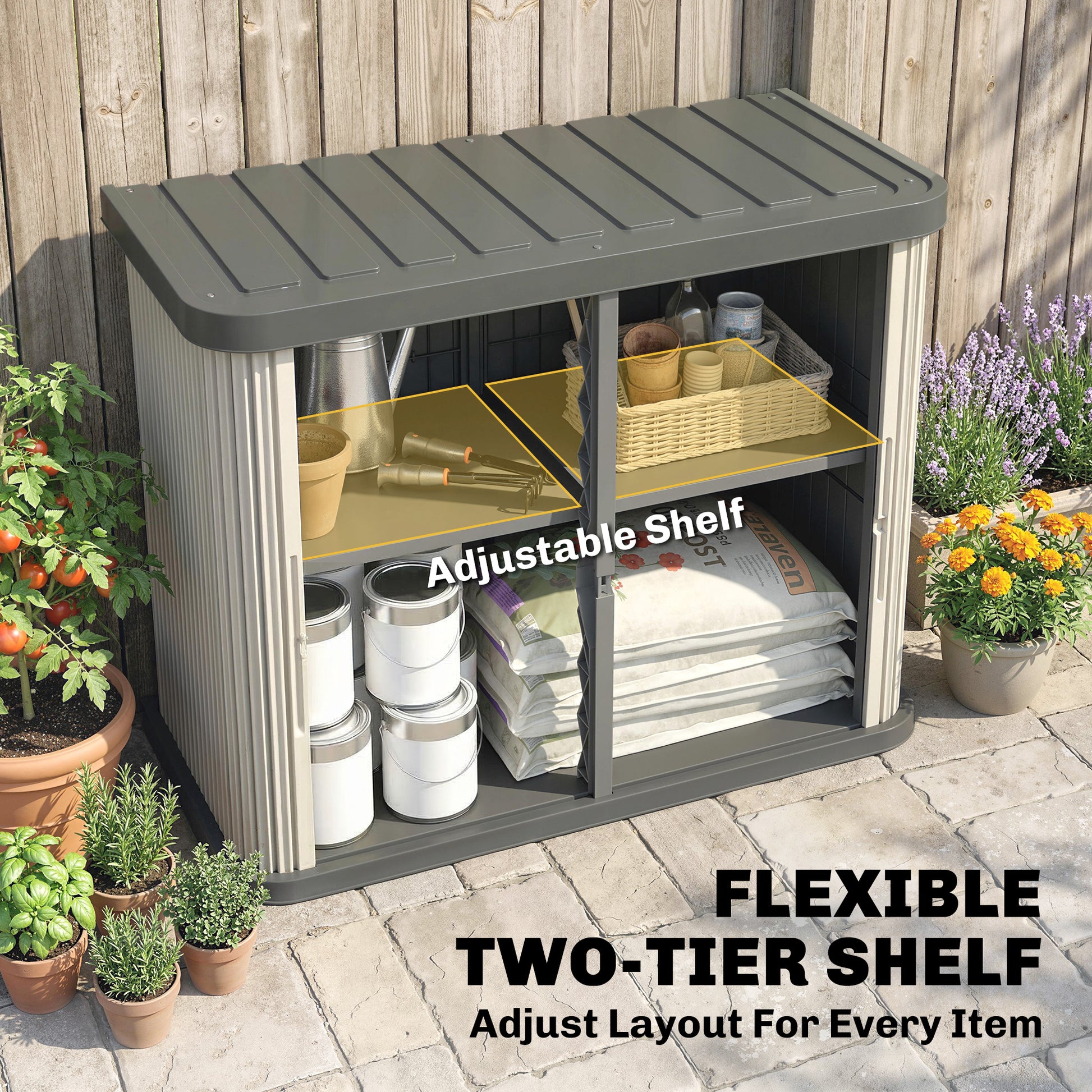 127 Gallon Outdoor Storage Cabinet, UV Resistant Garden Storage Container for Patio, Porch, Poolside, Grey