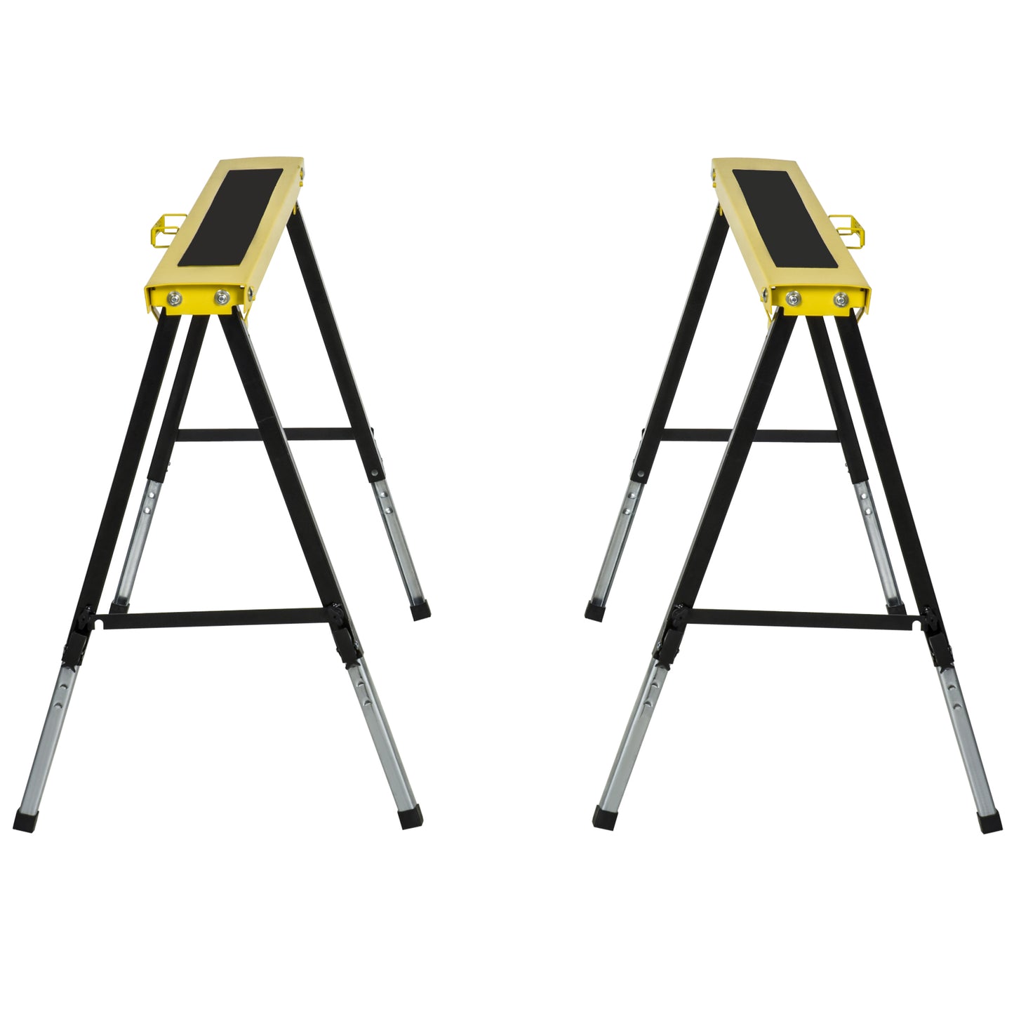 Saw Horse Twin Pack Folding Workbench Adjustable Metal Trestle Stands Yellow