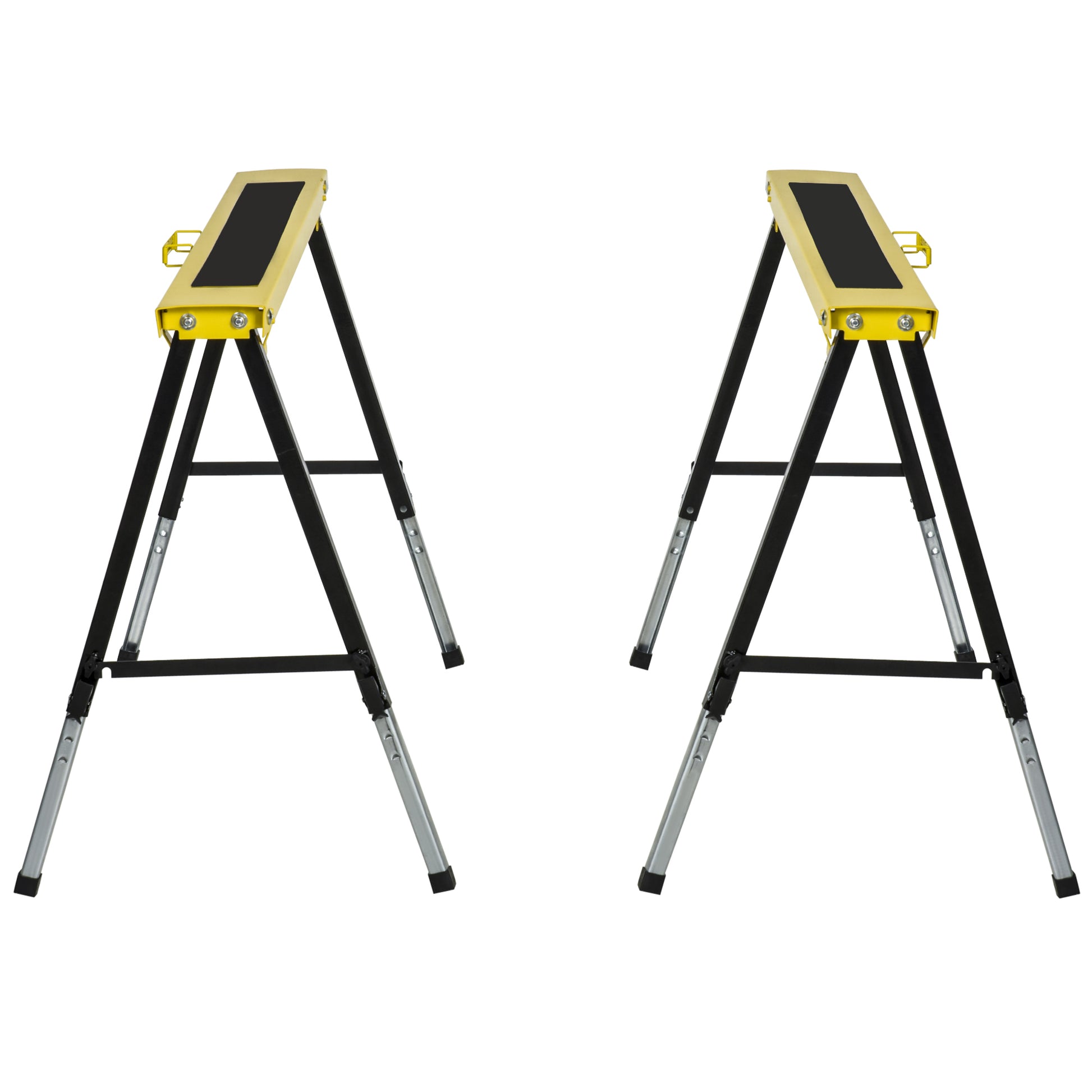 Saw Horse Twin Pack Folding Workbench Adjustable Metal Trestle Stands Yellow