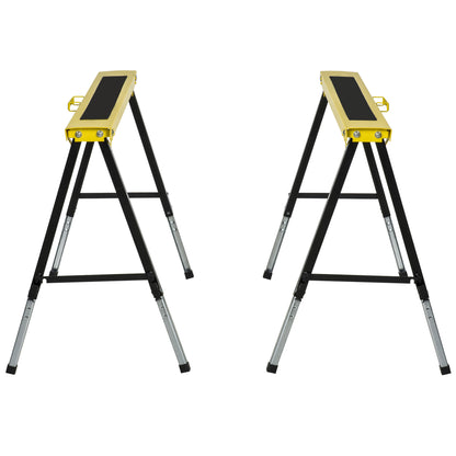 Saw Horse Twin Pack Folding Workbench Adjustable Metal Trestle Stands Yellow