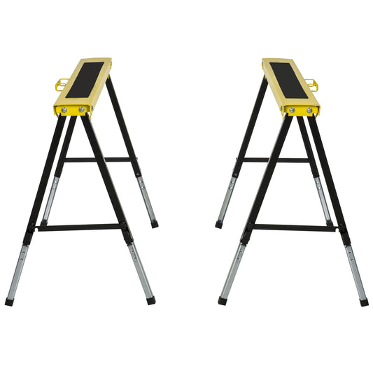 Saw Horse Twin Pack Folding Workbench Adjustable Metal Trestle Stands Yellow