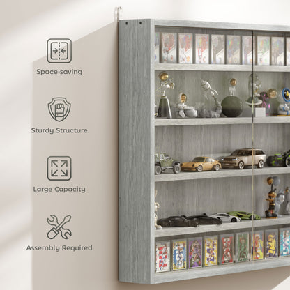 5-Tier Display Cabinet, Shot Glass Display Case, Glass Curio Cabinet with 2 Glass Doors and 4 Adjustable Shelves, Grey