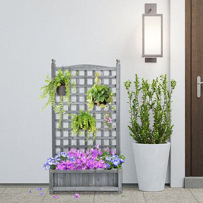 Raised Garden Bed with Trellis for Climbing Vines, 25.2" x 11" x 47.2" Wood Planter Box for Garden, Free Standing Flower Bed, Indoor Outdoor Display Rack, Grey