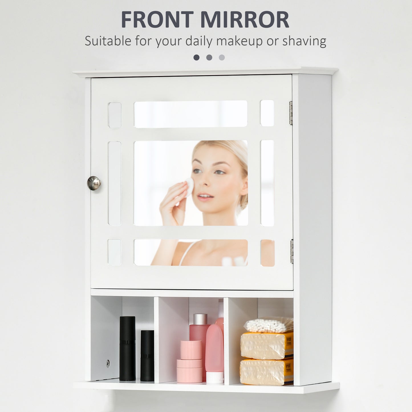 Bathroom Mirror Cabinet, Wall Mounted Medicine Cabinet, 3 Shelf Organizer for Kitchen, White