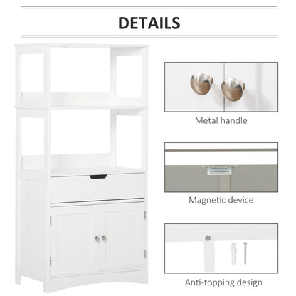 Bathroom Floor Cabinet, Free Standing Kitchen Cabinet with Shelves, Drawer and Doors, for Living Room, White