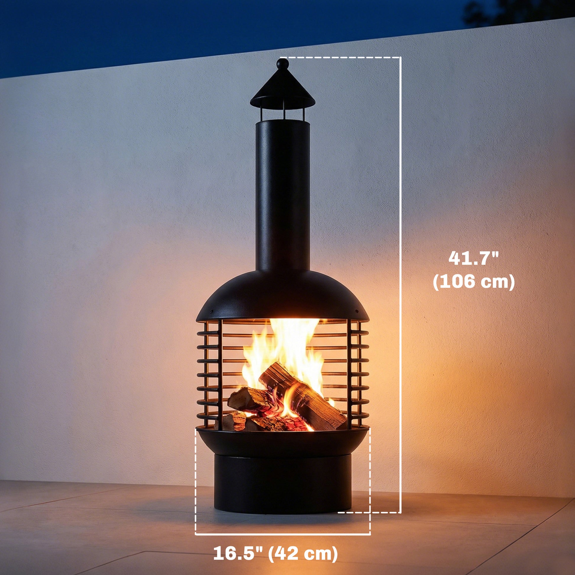 Outdoor Fire Pit, Portable Wood Burning Firepit with Poker, Charcoal Grid, Modern Chimney Design Fireplace, Black