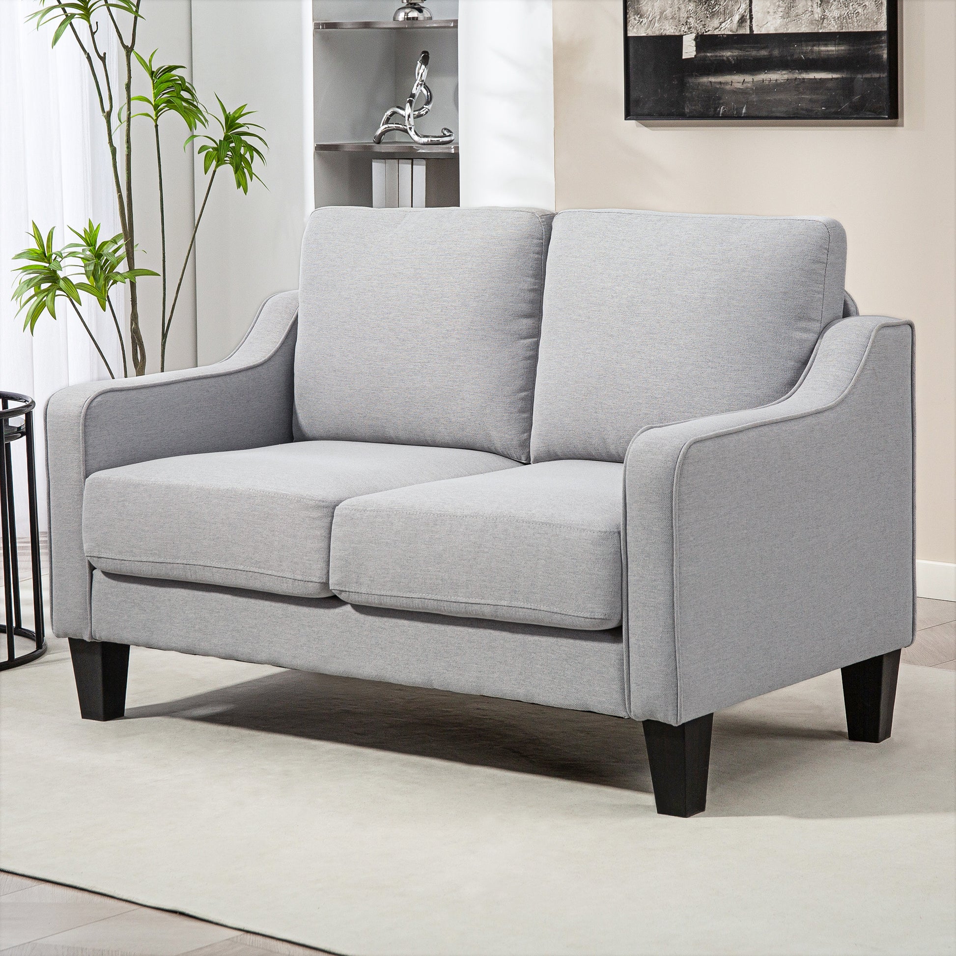 Loveseat Sofa, Modern Couch with Pocket Spring, Linen Upholstered, Thick Padded, Light Grey