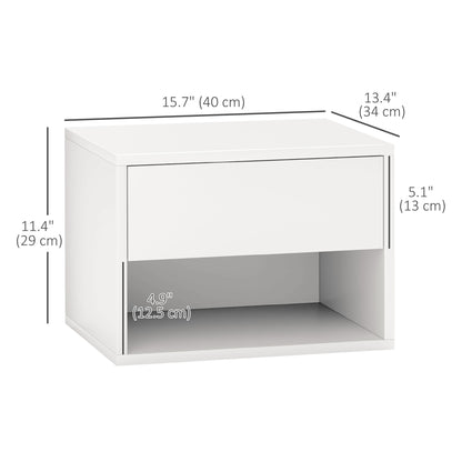 Floating Nightstand Set of 2, Wall Mounted Bedside Table with Drawer for Bedroom, White