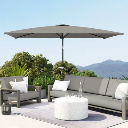 6.5x9.6ft Rectangle Aluminum Tilt Patio Umbrella, Garden Market Parasol, Outdoor Sunshade Canopy with Crank, Light Grey