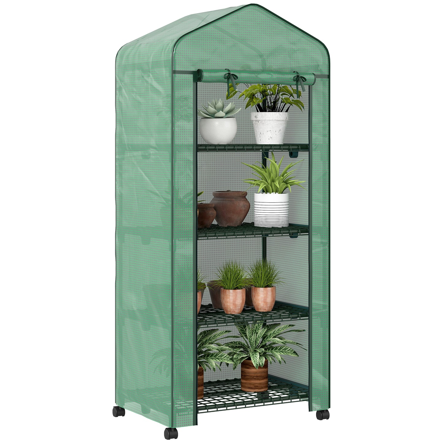 Portable Greenhouse, Outdoor Hot House Plant Flower Greenhouse with 4 Tier Shelves, PE Cover, Green