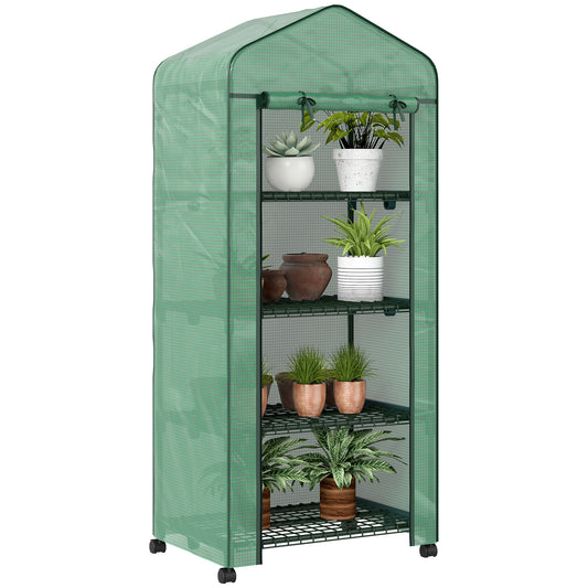 Portable Greenhouse, Outdoor Hot House Plant Flower Greenhouse with 4 Tier Shelves, PE Cover, Green