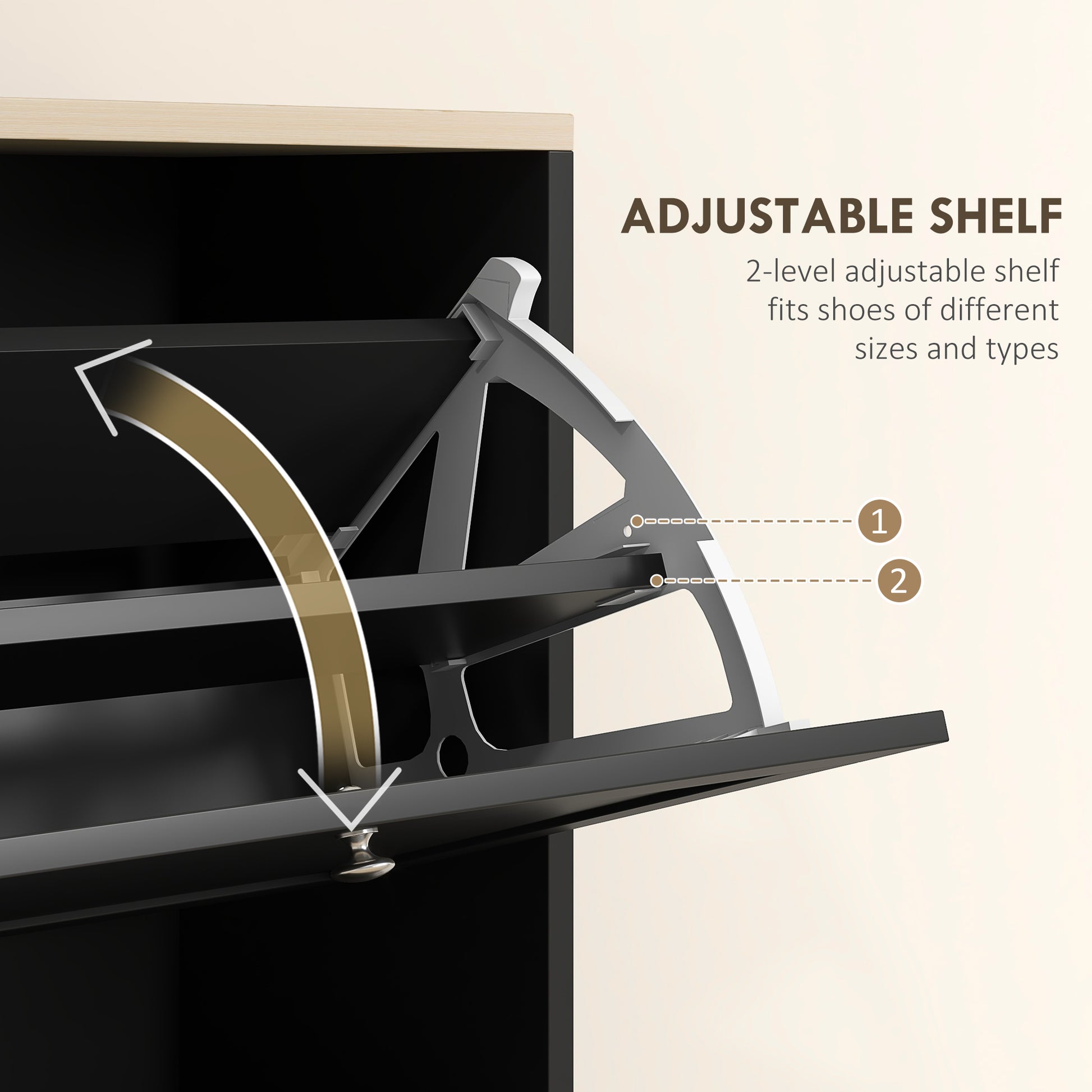 Modern Shoe Storage with 3 Flip Drawers and Adjustable Shelves, Shoe Cabinet Organizer for 12-18 Pairs of Shoes, Black
