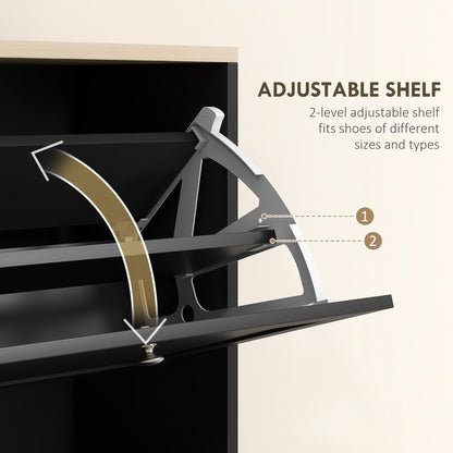 Modern Shoe Storage with 3 Flip Drawers and Adjustable Shelves, Shoe Cabinet Organizer for 12-18 Pairs of Shoes, Black