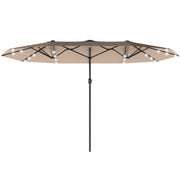 174" Double-Sided Sun Umbrella Garden Parasol Patio Sun Shade Outdoor with LED Solar Light, Khaki