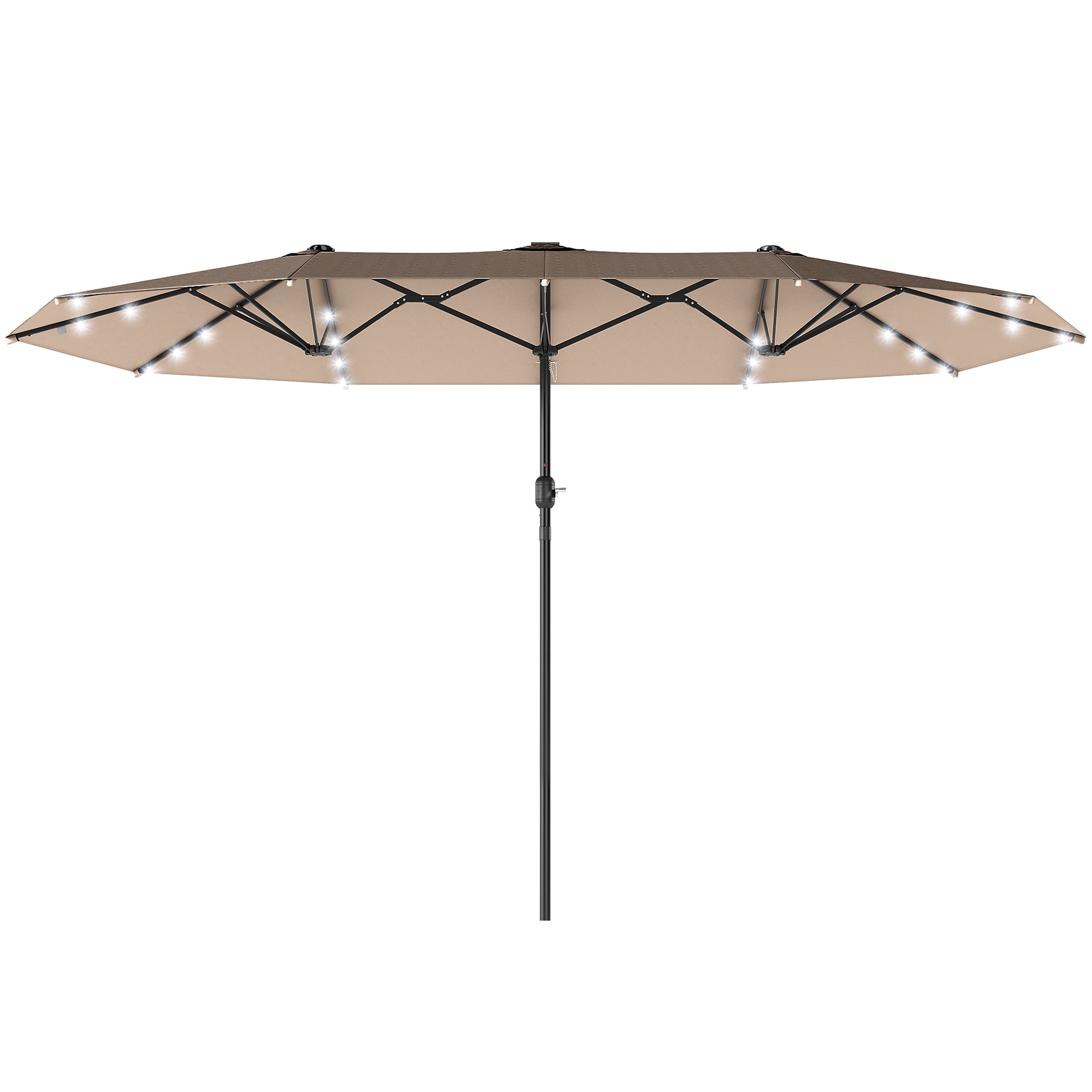 174" Double-Sided Sun Umbrella Garden Parasol Patio Sun Shade Outdoor with LED Solar Light, Khaki