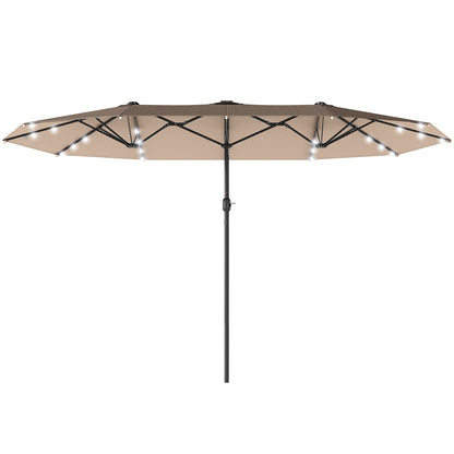 174" Double-Sided Sun Umbrella Garden Parasol Patio Sun Shade Outdoor with LED Solar Light, Khaki