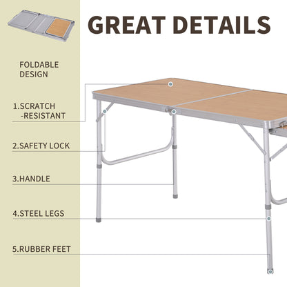 4ft Picnic Table with Slide Shelf Outdoor Portable Aluminum Folding Table 2 Adjustable Height