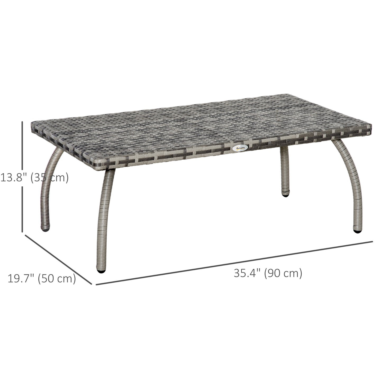Rattan Coffee Table Outdoor Side Table, 35.4" x 19.7" Small Wicker Patio Furniture with All-Weather PE for Garden, Balcony, Backyard, Poolside, Grey