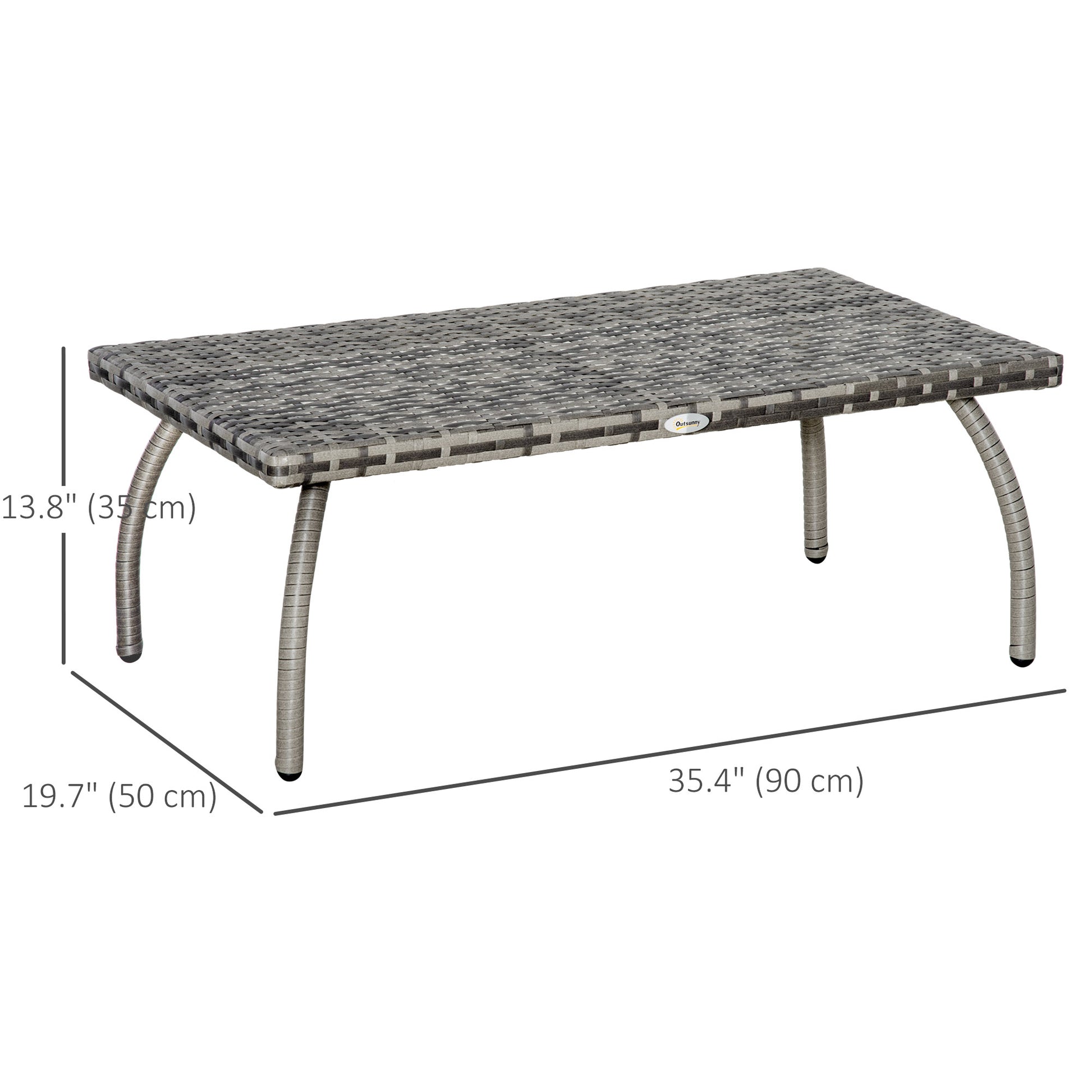 Rattan Coffee Table Outdoor Side Table, 35.4" x 19.7" Small Wicker Patio Furniture with All-Weather PE for Garden, Balcony, Backyard, Poolside, Grey
