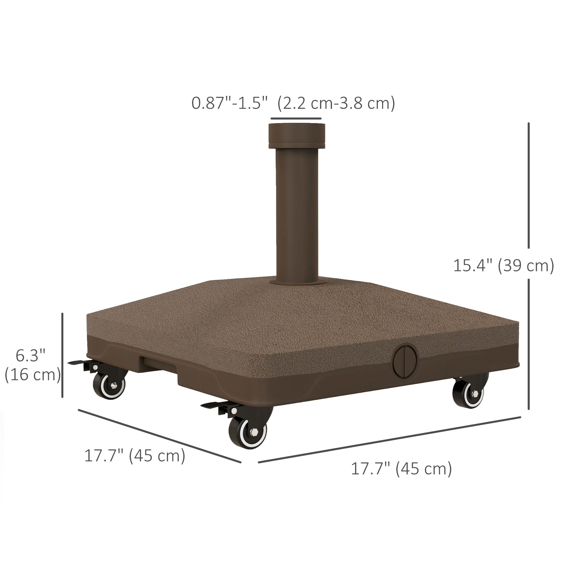 Square Parasol Base, Portable Umbrella Stand with Wheels, Water or Sand Filled, for Φ0.75" to Φ1.5" Poles, Brown