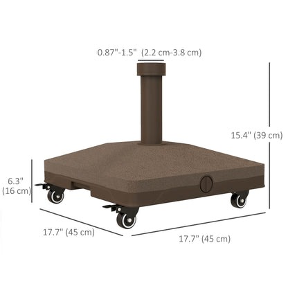 Square Parasol Base, Portable Umbrella Stand with Wheels, Water or Sand Filled, for Φ0.75" to Φ1.5" Poles, Brown