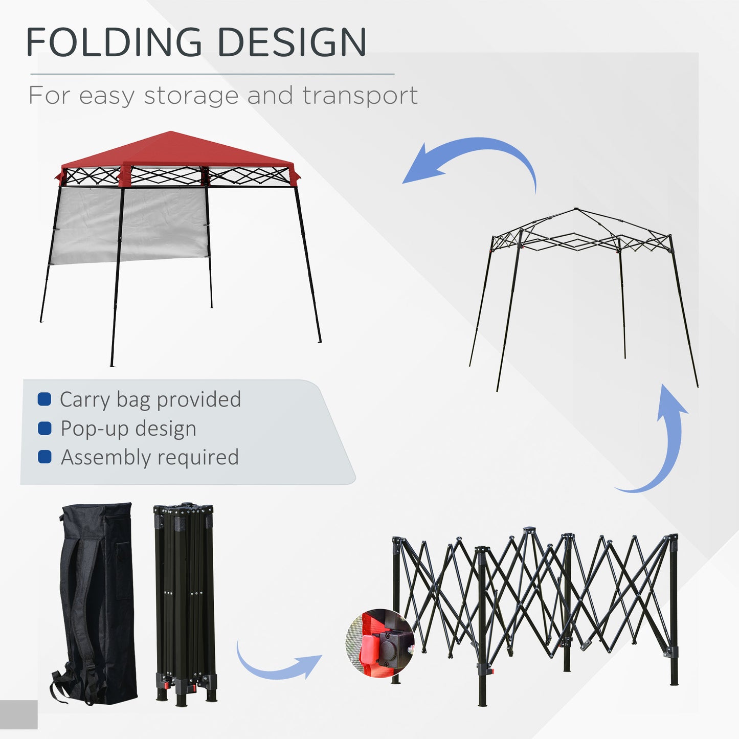 7' x 7' Garden Foldable Pop Up Gazebo Tent with Backpack & Inclined Legs Outdoor Party Canopy, Red & Black