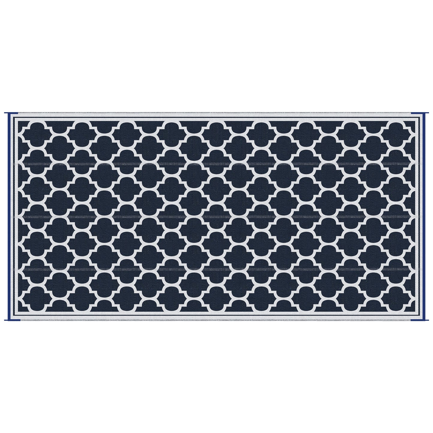 Reversible Outdoor RV Rug, 9' x 18' Patio Floor Mat, Plastic Straw Rug, Dark Blue and White