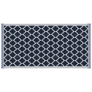 Reversible Outdoor RV Rug, 9' x 18' Patio Floor Mat, Plastic Straw Rug, Dark Blue and White